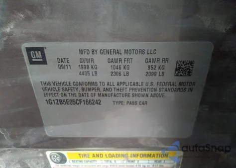 2012 Chevrolet Malibu Ls из США, поврежденный, VIN 1G1ZB5E05CF166242